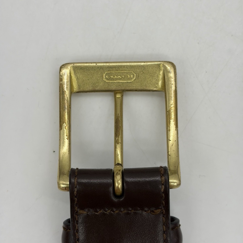 COACH Mens 38 Dress Belt Brown Genuine Calfskin #5953 100% Brass Buckle 36.5-40" - Picture 6 of 8